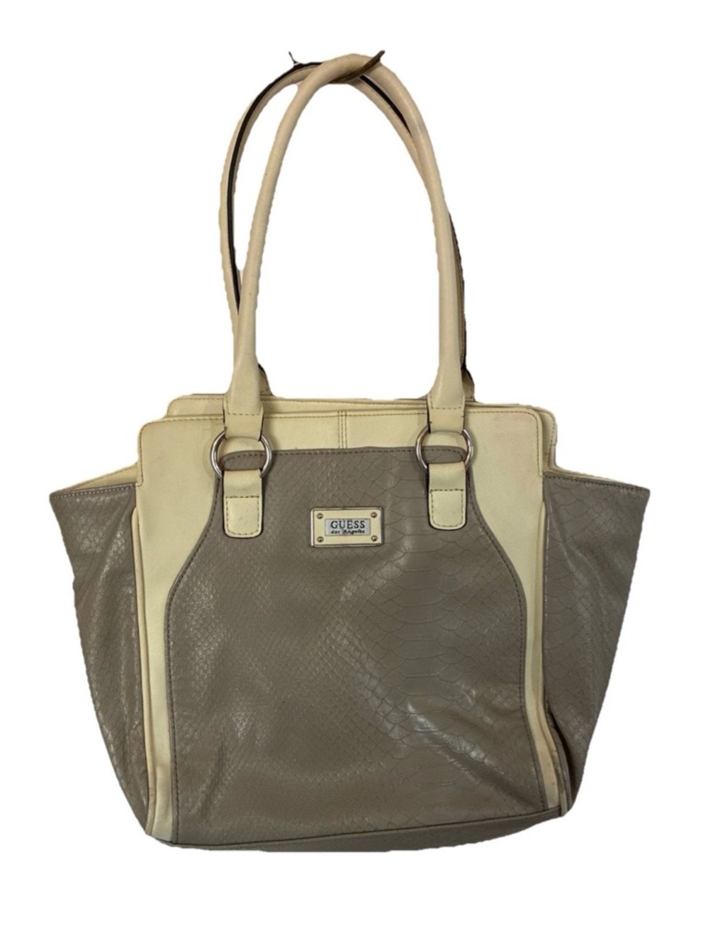 Guess-VTG bag logo croco Zip Closure Large Shoulder Bag Y2K Cream And Gray Faux